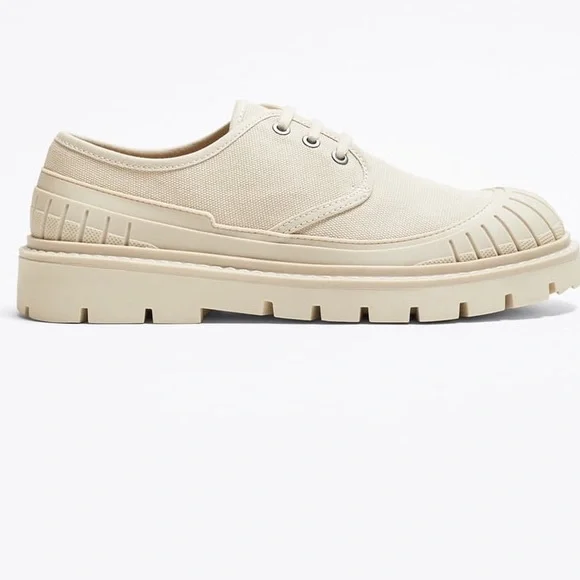 Zara Shoes Nwt Zara Moccasin Track Canvas Cream Beige Shoe